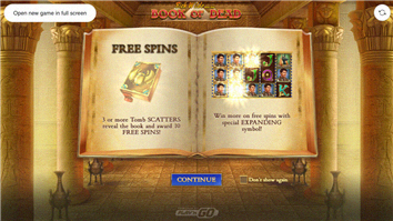 Book of Dead Intro – Das Buch des Toten öffnet sich vor dem Freispiel-Hinweis